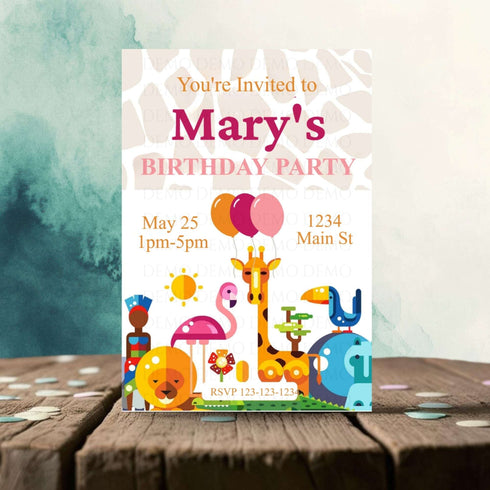 Personalized Zoo Animal Pink Invitation