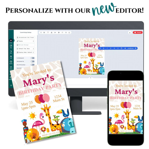 Personalized Zoo Animal Pink Invitation