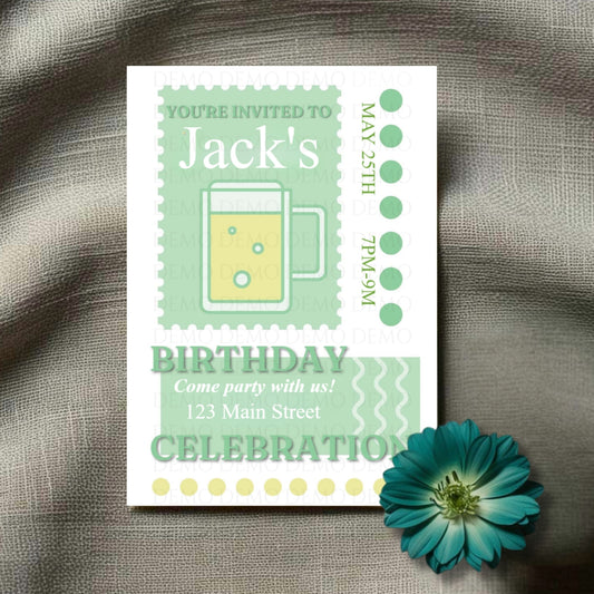 Personalized Beer Mug Birthday Invitation