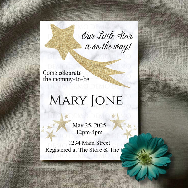 Personalized Gold Star Marble Baby Shower Invite