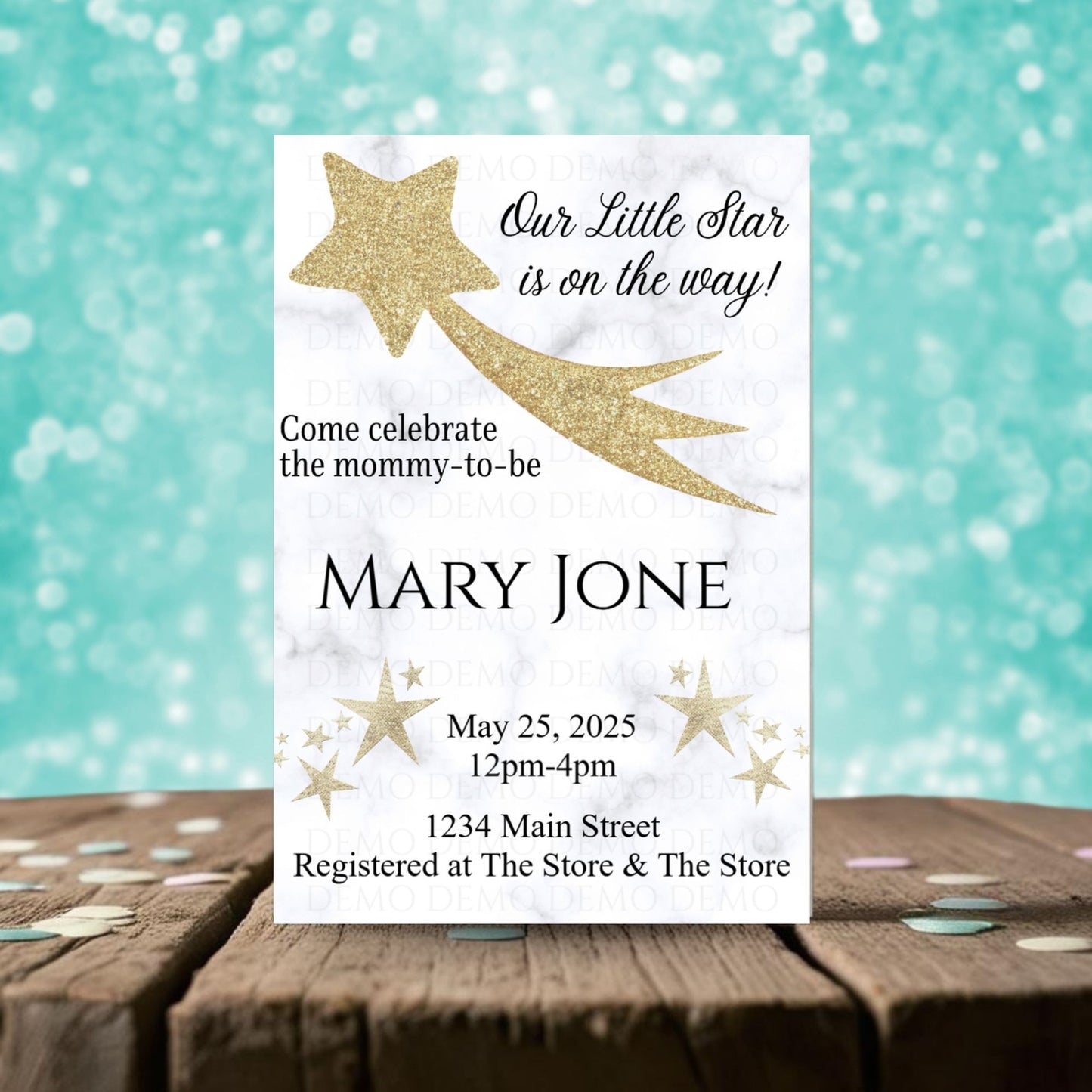 Personalized Gold Star Marble Baby Shower Invite