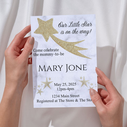 Personalized Gold Star Marble Baby Shower Invite