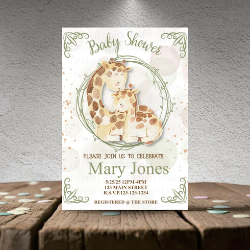 Personalized Watercolor Giraffe Baby Shower Invitation