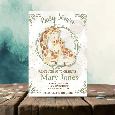 Personalized Watercolor Giraffe Baby Shower Invitation