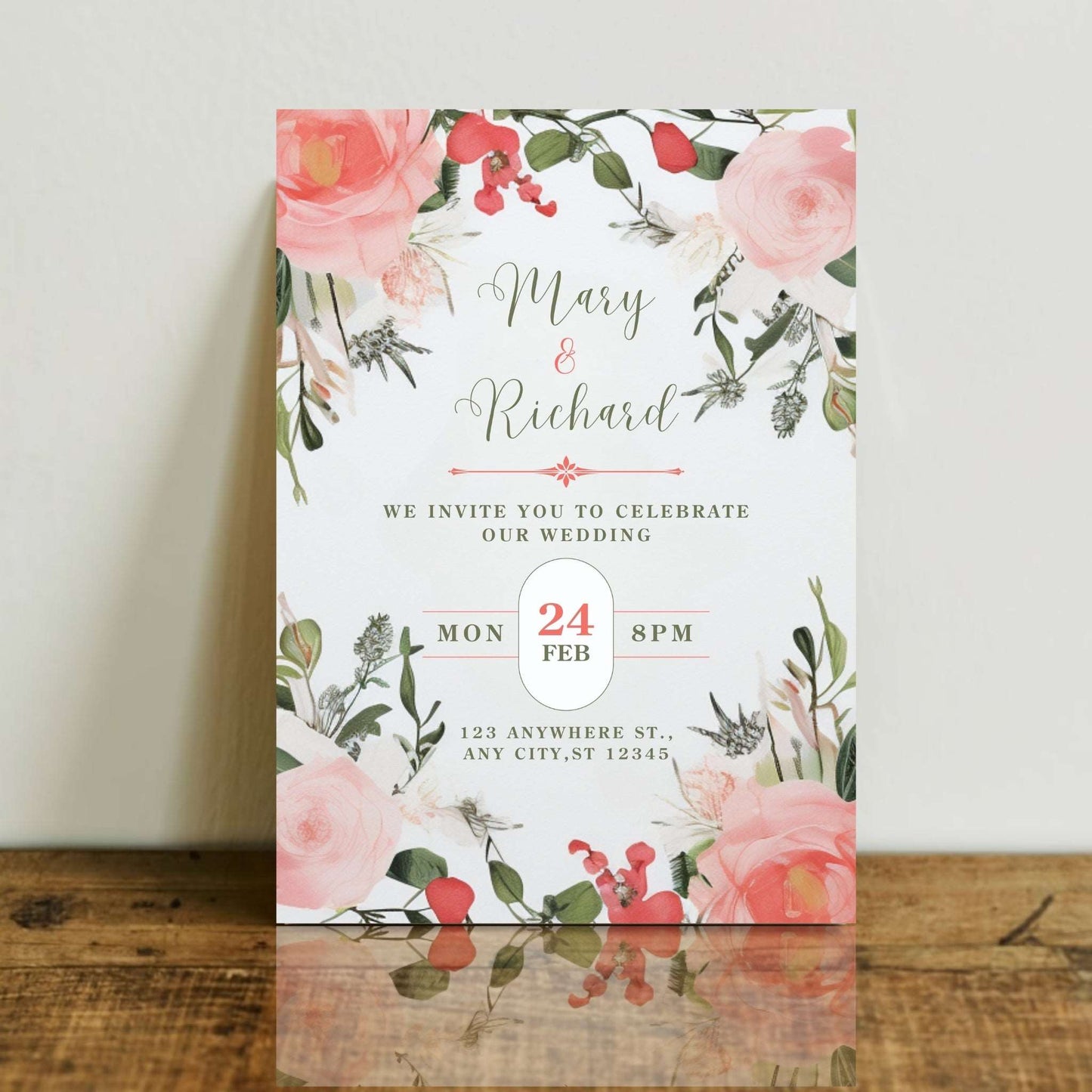 Pink Peony Wedding Invitation – Personalized Floral Template