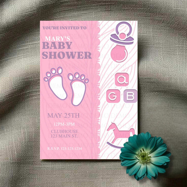 Pink Footprint Baby Shower Invitation