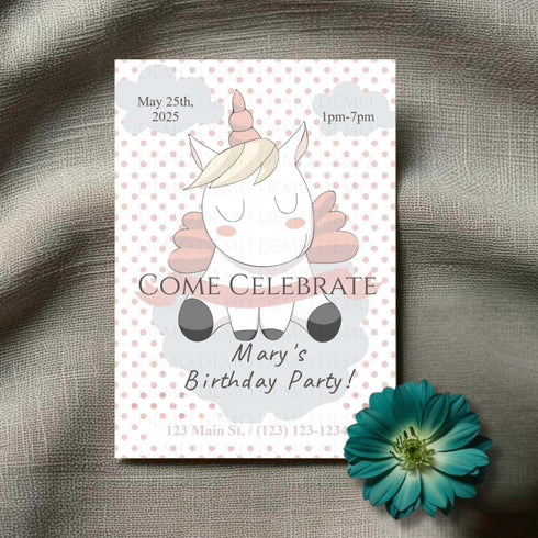 Polka Dot Unicorn Invitation