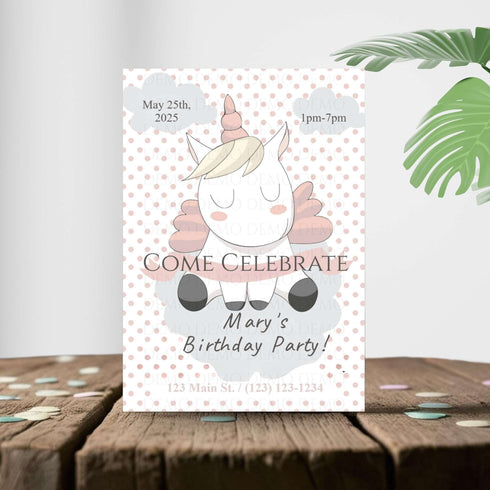 Polka Dot Unicorn Invitation