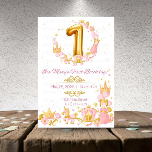 Princess First Birthday Personalized Invitation
