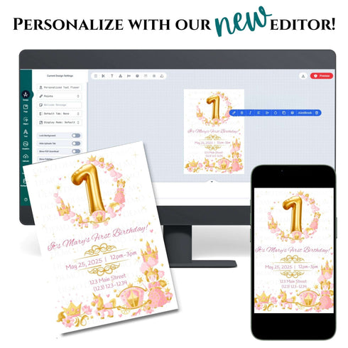 Princess First Birthday Personalized Invitation