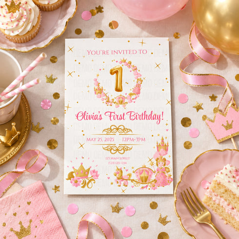 Princess First Birthday Personalized Invitation