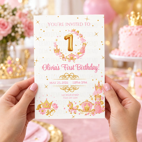 Princess First Birthday Personalized Invitation