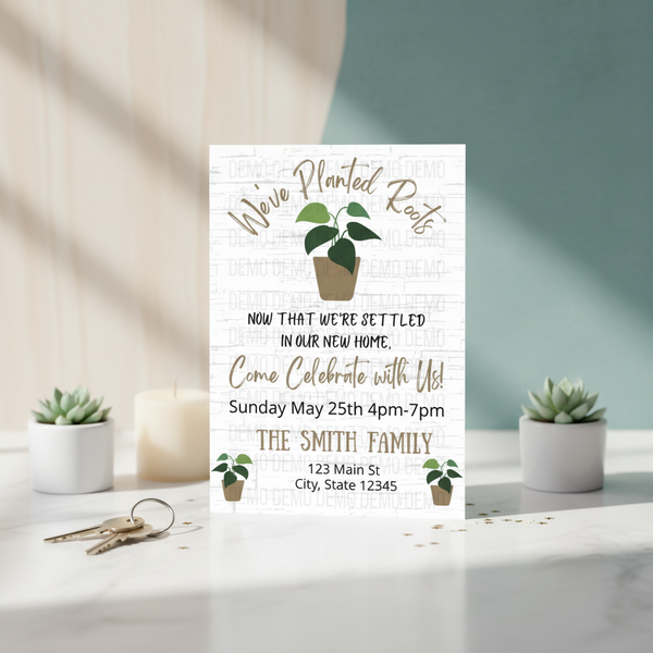 Rustic Greenery “Planting Roots” Housewarming Party Invitation – Editable Template