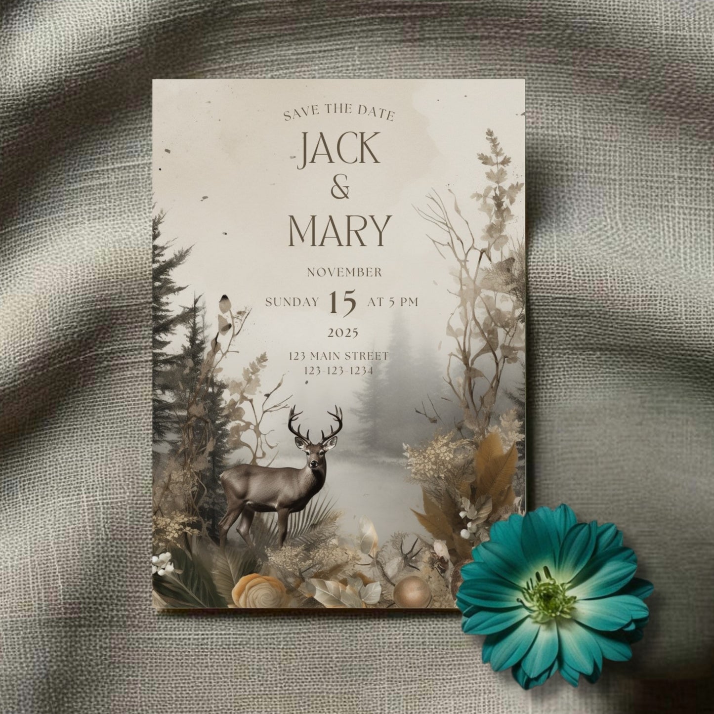 Rustic Deer Wedding Invitation