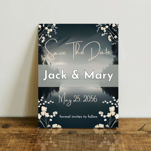 Elegant Black & White Floral Save the Date Cards