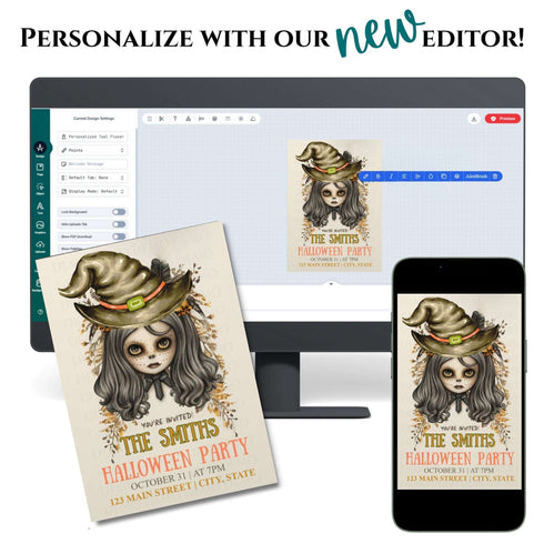 Scary Girl Witch Halloween Invite