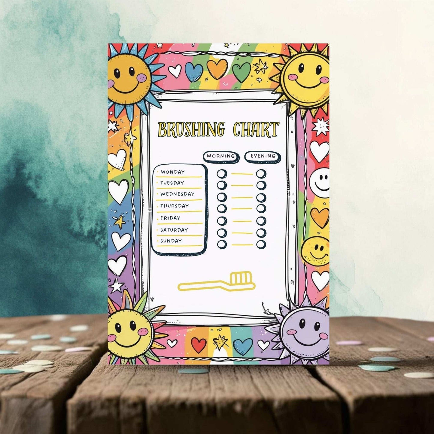Sunny Day Kids Printable Bundle – Chore Chart, Daily Schedule, Teeth Brushing Chart & Affirmation Page