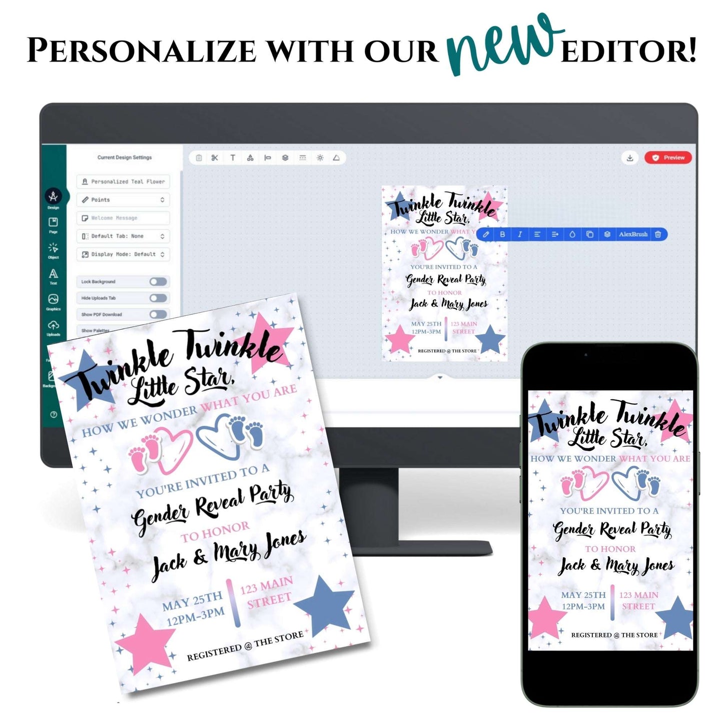 Twinkle Little Star Gender Reveal Personalized Invitation | A