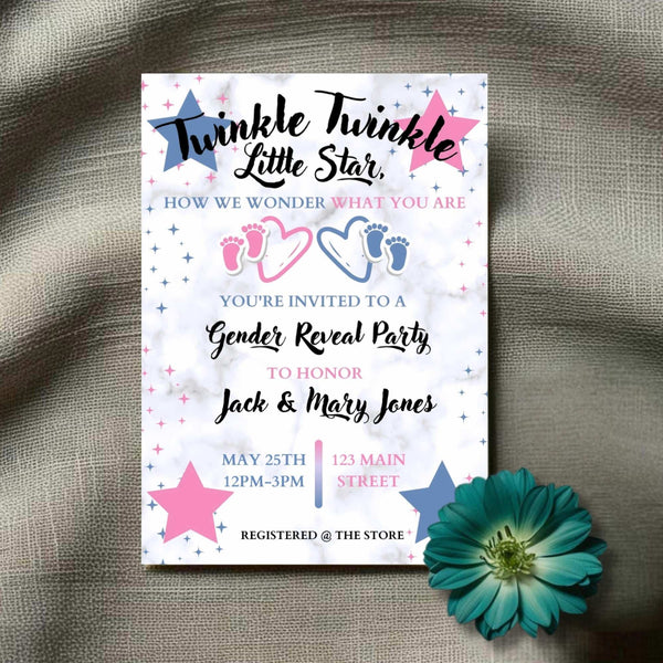 Twinkle Little Star Gender Reveal Personalized Invitation | A