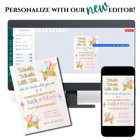 Twinkle Little Star Gender Reveal Sparkle Invitation