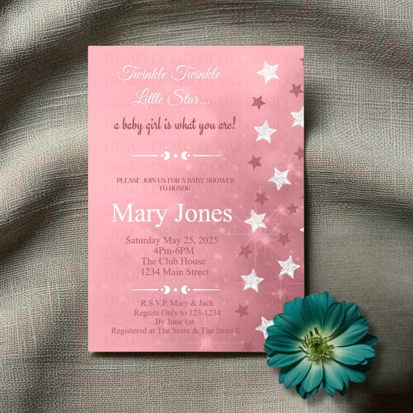 Twinkle Star Girl Baby Shower Personalized Invite