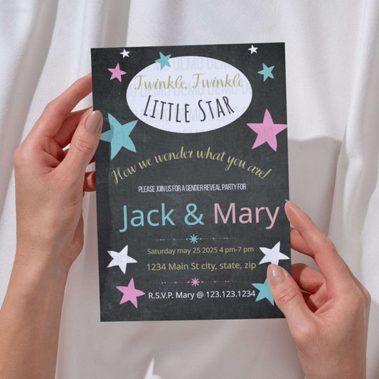 Twinkle Little Star Gender Reveal Invitation – Personalized Editable Template