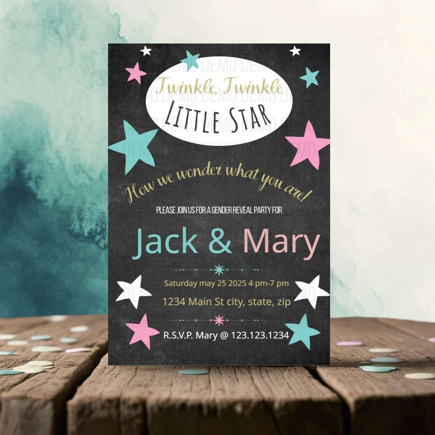 Twinkle Little Star Gender Reveal Invitation – Personalized Editable Template