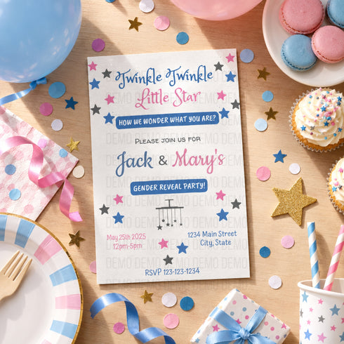 Twinkle Little Star Gender Reveal Invitation | Editable Invitation