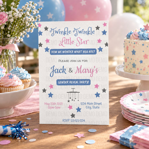 Twinkle Little Star Gender Reveal Invitation | Editable Invitation