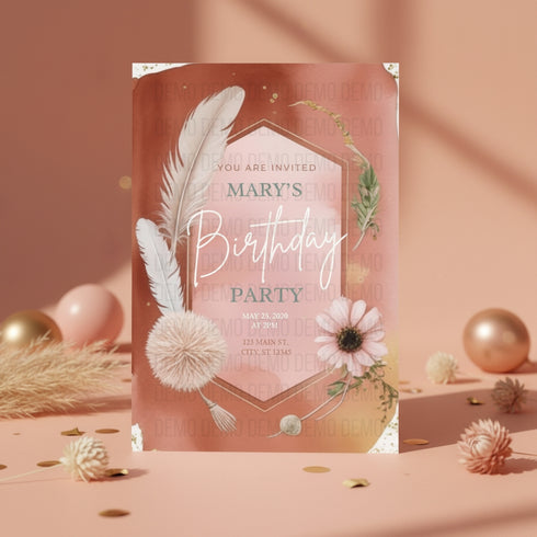 Boho Birthday Invitation Template | Editable Digital Invite