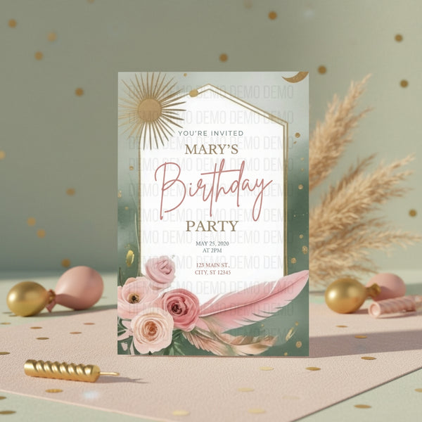 Boho Garden Birthday Invitation | Editable Modern Floral Template