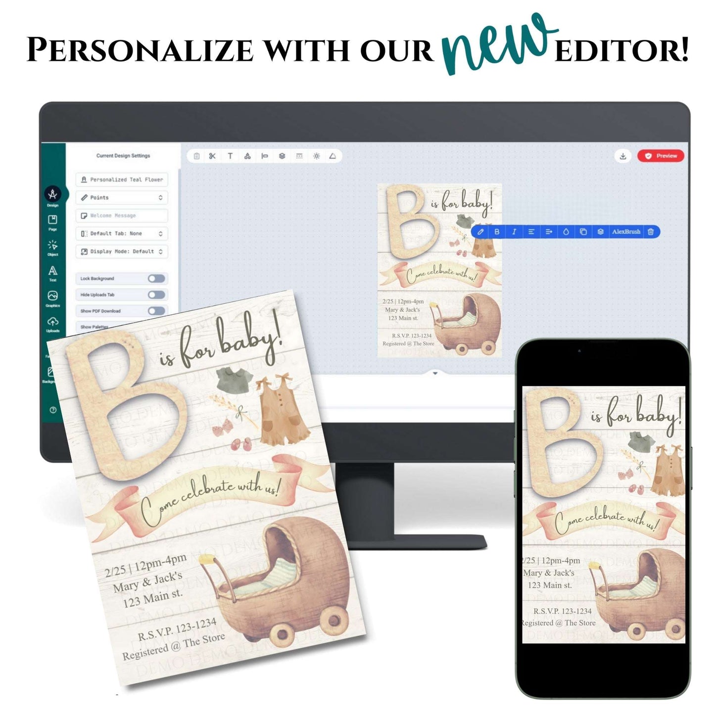 Vintage Baby Shower Invitation with Wooden Baby Carriage – Classic Baby Shower Invite