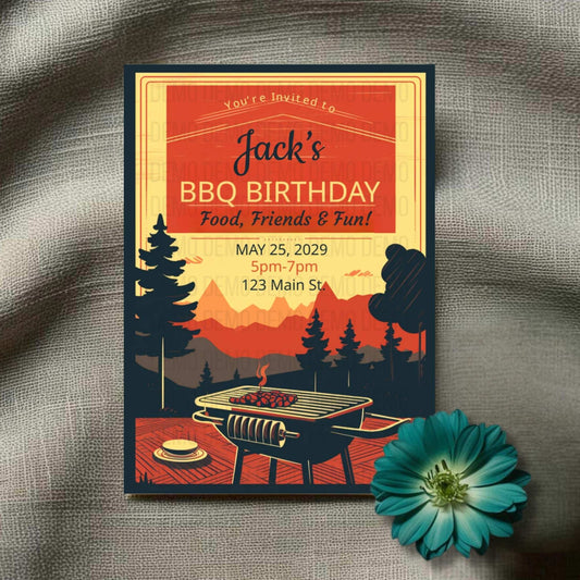 Vintage Style BBQ Birthday Invitation β Food, Friends & Fun Party Invite