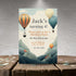 Birthday party invitation with hot air balloons on a textured wall background