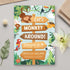 Children's birthday party invitation with monkey and jungle theme on a light gray surface.