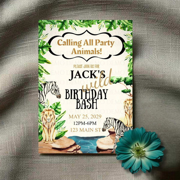 Wild Safari Birthday Personalized Invitation