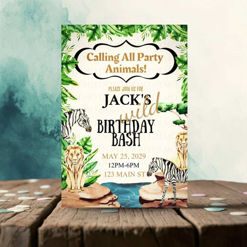 Wild Safari Birthday Personalized Invitation
