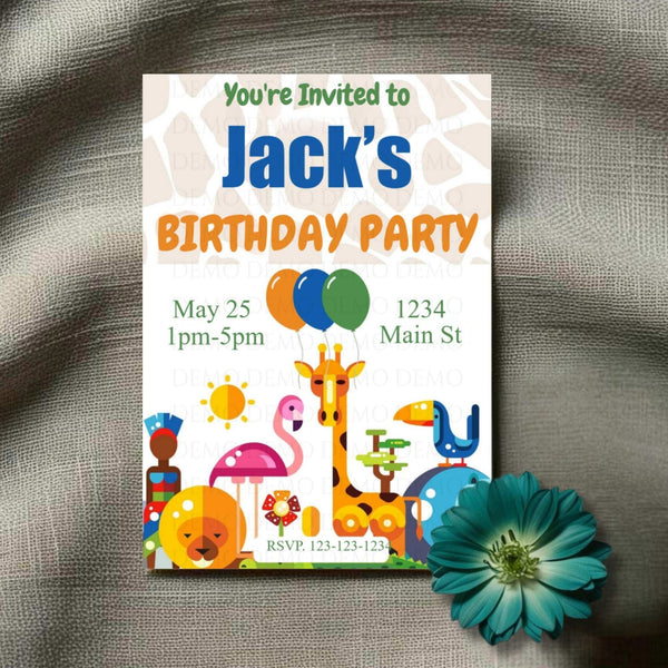 Zoo Animals Blue Personalized Invitation