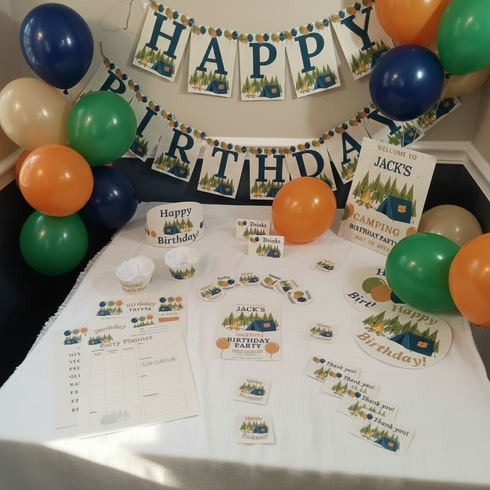 Kids Camping Birthday Party Decor Bundle | Printable Party Kit