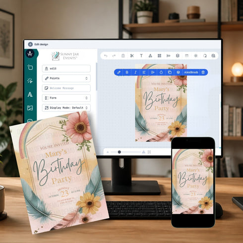 Modern Boho Birthday Invitation Template | Editable Digital Invite