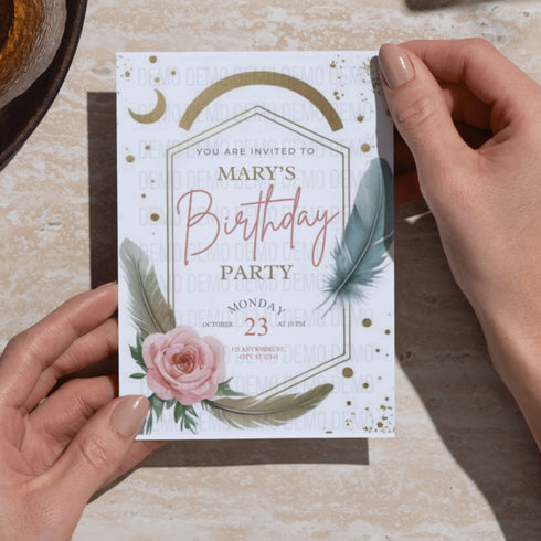 Boho Floral Birthday Invitation Template | Editable Digital Invite