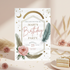 Birthday party invitation with floral design on a decorative table with flowers and cake.
