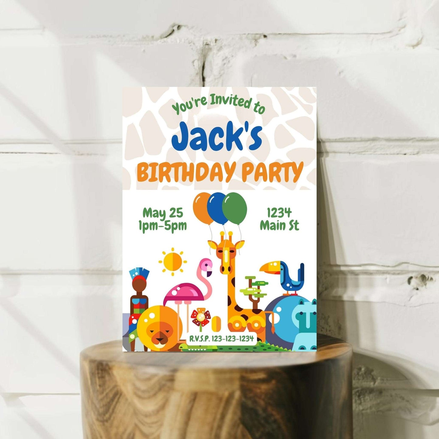 Zoo Animals Blue Personalized Invitation