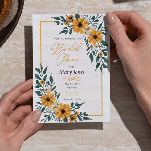 Yellow Floral Bridal Shower Invitation | Editable Elegant Party Template