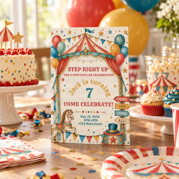 Watercolor Circus Birthday Invitation