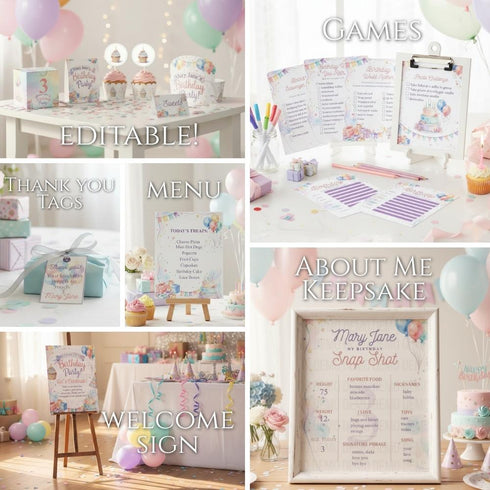 Neutral Birthday Party Collection | DIY Decorations, Games & Party Signs