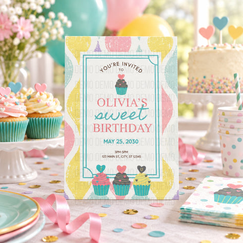 Personalized Cupcake Birthday Invitation