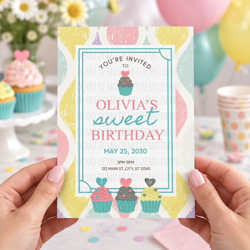 Personalized Cupcake Birthday Invitation