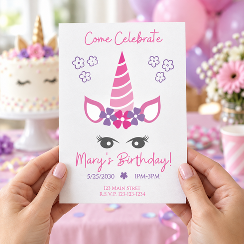 Personalized Cute Unicorn Birthday Invitation