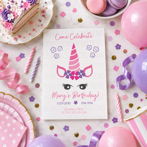 Personalized Cute Unicorn Birthday Invitation